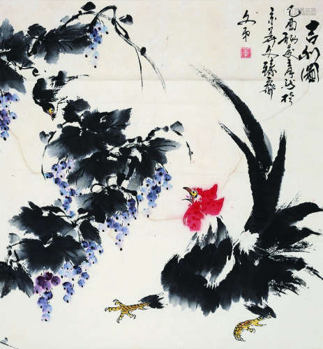 胡适(1910-1993)《仙枝虾蝶图》